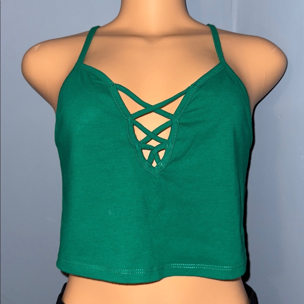 Ambiance Green Lace-Up Crop Top - Size M